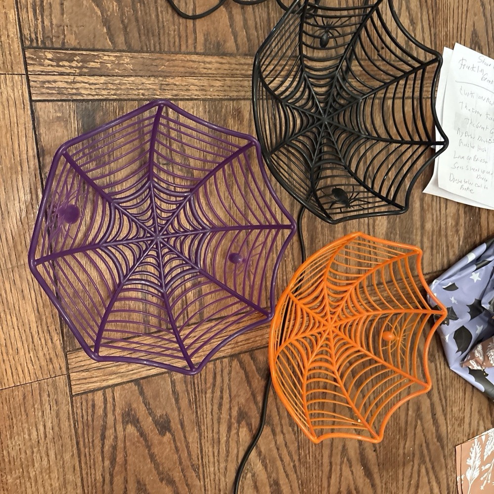 Spider Web Candy Bowl Plastic Basket Party Decor Novelty Set of 3 Halloween